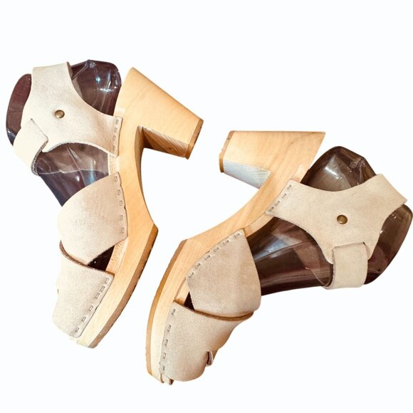 Bryr Emma Cross-Over Clogs Bone Nubuck Suede Sandals Size 38/ 8 Orthopedic USA - Picture 5 of 11